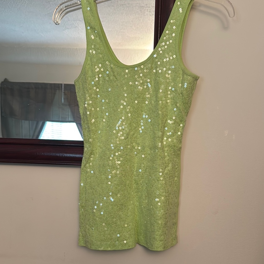 Sequin Lime Green Tank Top